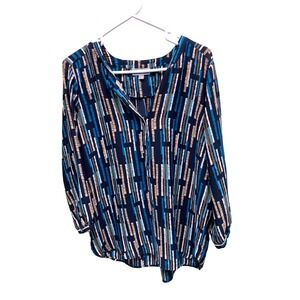 JM Collection Stitch Blouse Long Sleeve Printed Blouse Size L